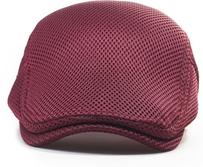 Initlove Mens Mesh Newsboy Cap Breathable Beret Ivy Hat Cabbie Driving Hats for Women - color: Wine Red