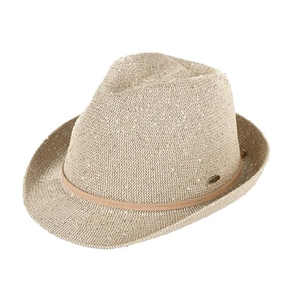 Funky Junque Short Brim Fedora Packable Sun Hat for Women - color: Sequin - Beige