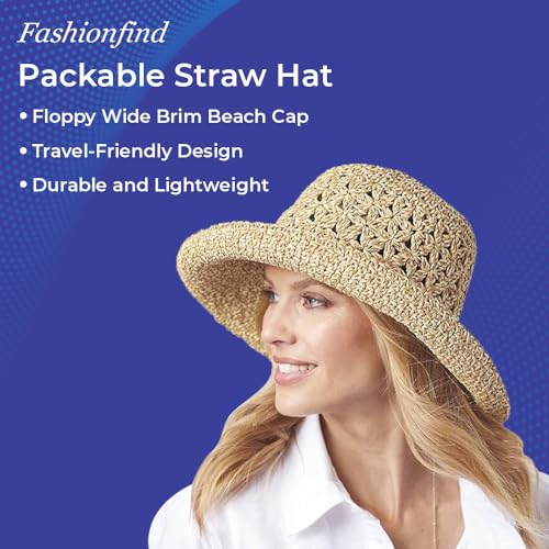 SAGEFINDS Packable Straw Hat for Women | Floppy Wide Brim Beach Cap | Foldable for Travel | Sun Protection | Summer Hat