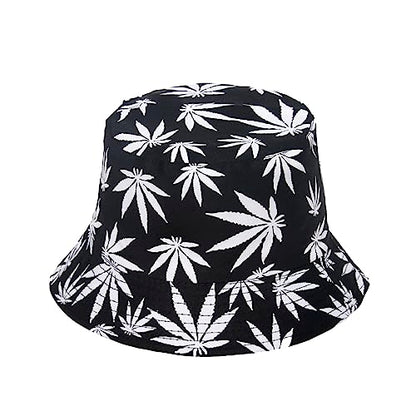 Punk Black Green Red Leaf Weed Fisherman Caps Bucket Hats Hip Hop Gorro Outdoor Men - color: Black Pink