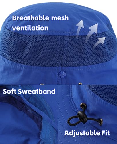 Connectyle UPF 50+ Wide Brim Sun Hat for Men Breathable Cowboy Boonie Hats Outdoor Bucket Hat for Fishing Hiking Safari - color: Royal Blue