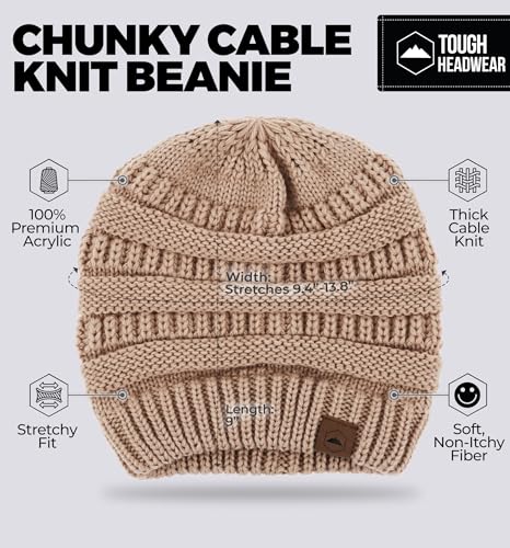Tough Headwear Slouchy Beanie Hat - Itch-Free Winter Hats for Women - Stretchable Beanies for Women - Acrylic Winter Gear - color: Beige