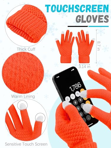 LOROME Winter Beanie Hat Scarf Gloves, Warm Fleece Knit Neck Scarf Set Gift - color: Fluorescent Orange