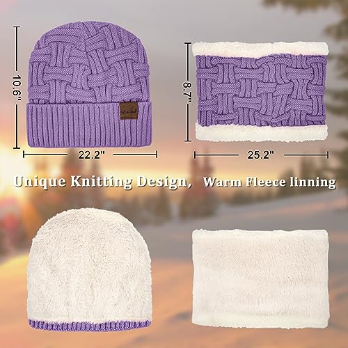 Loritta 3-Pieces Winter Hats for Women Warm Scarf Touchscreen Gloves - color: Purple