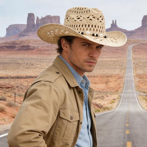 Straw Cowboy Hat for Women, Cowgirl Hat Wide Brim Western Cowboy Hat - color: Style2