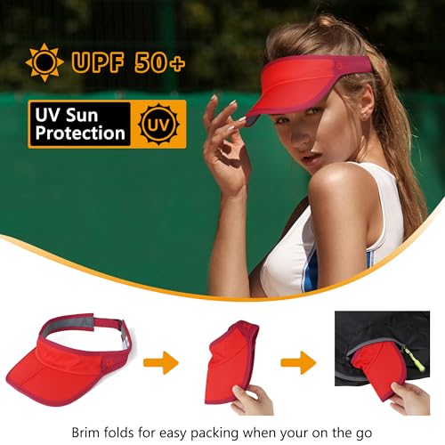 GADIEMKENSD Foldable Sun Visor Hat UPF 50+ Lightweight Adjustable - color: Wine Red