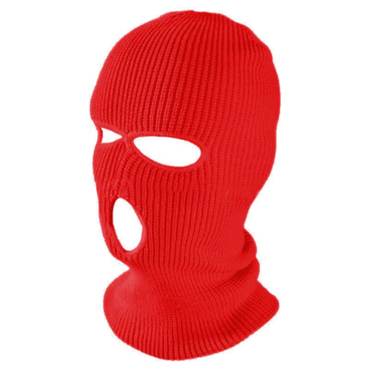 TOPTIE 3 Hole Full Face Balaclava, Double Knit Acrylic Winter Mask - color: Red