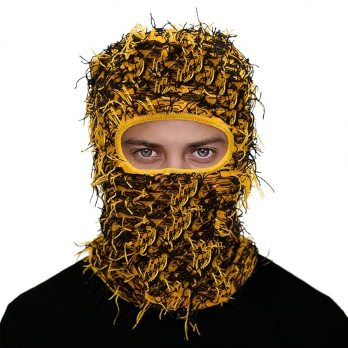 Distressed Ski Mask Balaclava, Yeat Shiesty Knitted Full-Face Mask - color: Camoyellow
