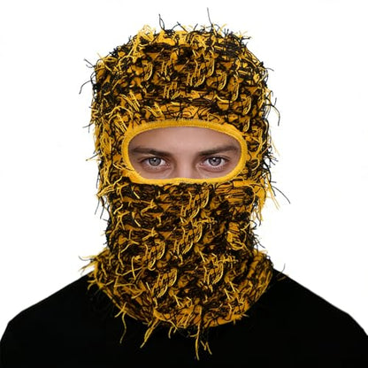 Distressed Ski Mask Balaclava, Yeat Shiesty Knitted Full-Face Mask - color: Camoyellow