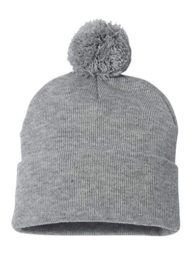 Sportsman Pom-Pom 12" Knit Beanie One Size Heather Grey