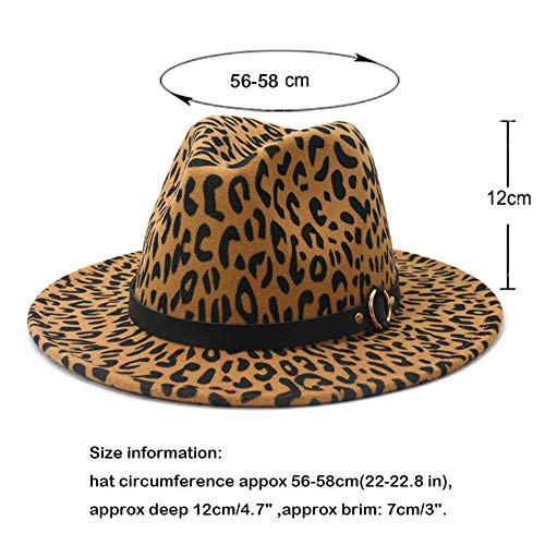 Women's Wide Brim Felt Fedora Panama Hat with Leopard - color: Z-camel