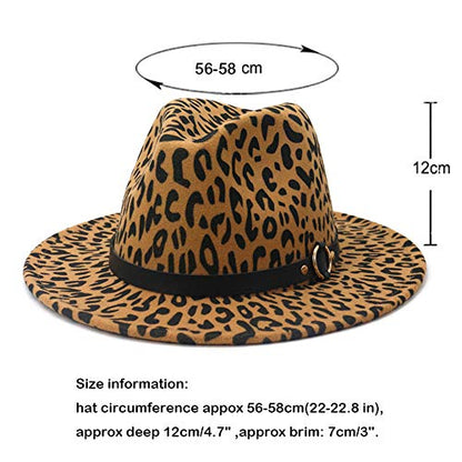 Women's Wide Brim Felt Fedora Panama Hat with Leopard - color: Z-camel
