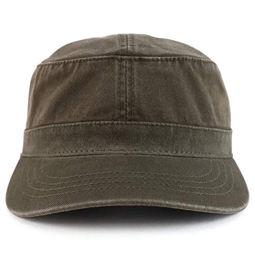 Trendy Apparel Shop Cotton Army Cap Military Flat Top Adjustable Baseball Cap - color: Dark Olive Green