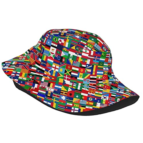 The World Flag Bucket Hat for Men Women Printed Fisherman Hat Packable Sun Cap Travel Outdoor Beach Caps