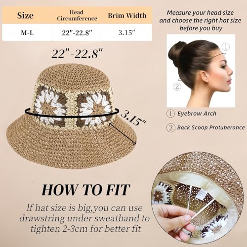 Floppy Big Beach Straw Hats for Women Foldable Summer Wide Brim Packable Sun Hat Womens Travel Straw Fedora Hat - color: Floral-3