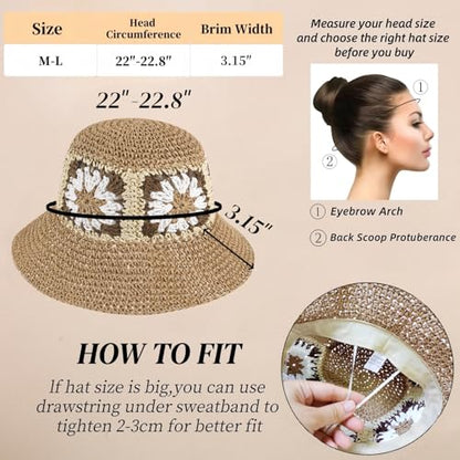 Floppy Big Beach Straw Hats for Women Foldable Summer Wide Brim Packable Sun Hat Womens Travel Straw Fedora Hat - color: Floral-3