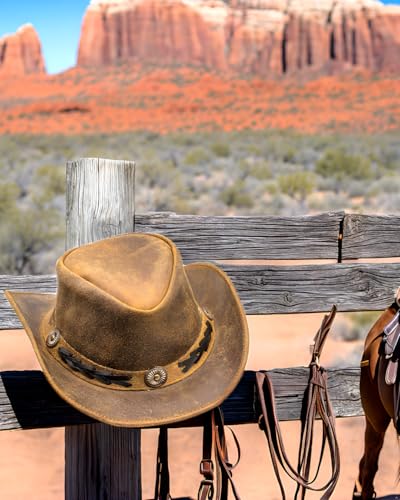 HADZAM Leather Cowboy hat Shapeable into Outback hat, Australian Hats for Men & Women - color: Brown, size: Small