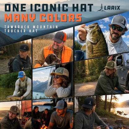 Larix Hats for Men, Trucker Hat Men, Tamarack Mountain, Mesh Snapback - color: Royal Blue Beige - Tm
