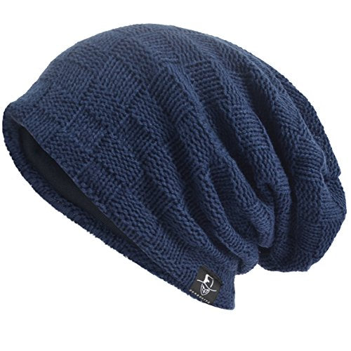 VECRY Men's Slouch Beanie Skull Cap Long Baggy Hip-Hop Winter Summer Hat - color: Checked-navy