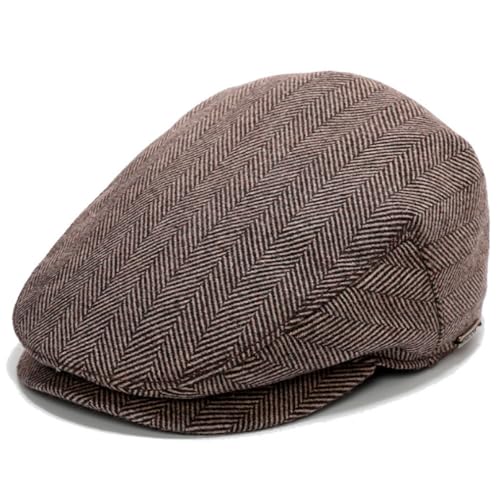 Men's Newsboy Hat with Earflaps Flat Ivy Caps Irish Cabbie Cap - color: Coffee Herringbone