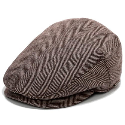 Men's Newsboy Hat with Earflaps Flat Ivy Caps Irish Cabbie Cap - color: Coffee Herringbone