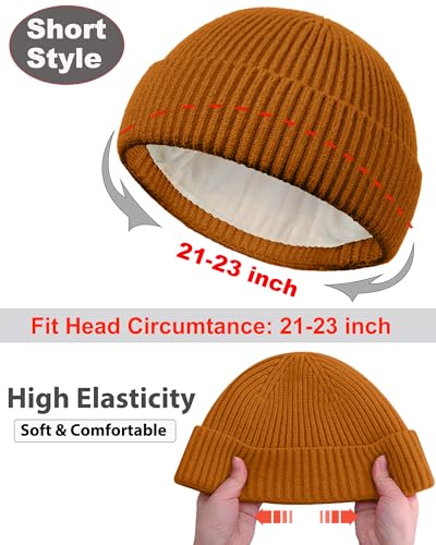 Short Fisherman Beanie for Men Women Wool Fleece Lined Winter Hat - color: 1pcs-camel