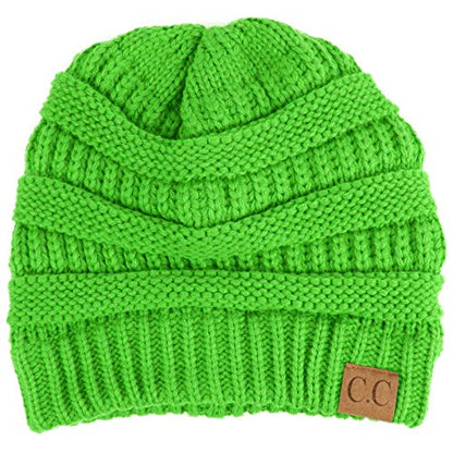 CC Classic Winter Fall Trendy Chunky Stretchy Cable Knit Beanie Hat - color: Neon Lime