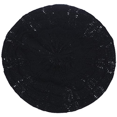 BYOS Chic Parisian Style Soft Lightweight Crochet Cutout Knit Beret Beanie Hat - color: 2-pack Wavy Stripes Brown & Black