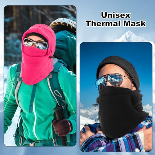 Frienda 2 Pcs Balaclava Ski Mask Windproof Warmer Fleece Adjustable Winter Mask Face Cover for Men Women - color: Rose Red,black