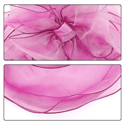 Haoohu Women's Church Derby Hat Wide Brim Bow Bucket Hat Wedding Dress Hat Fascinator Bridal Tea Party Hat - color: H-rose Red
