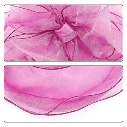 Haoohu Women's Church Derby Hat Wide Brim Bow Bucket Hat Wedding Dress Hat Fascinator Bridal Tea Party Hat - color: H-rose Red