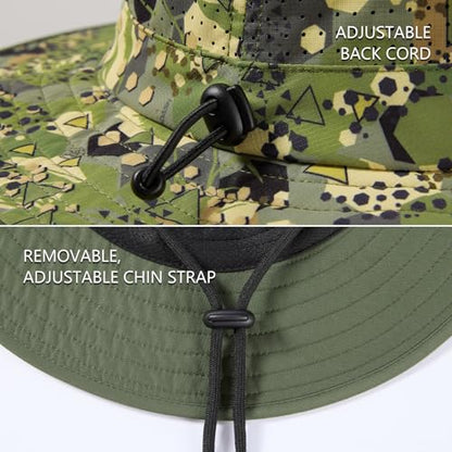 BASSDASH UPF 50+ Water-Resistant Fishing Bucket Hat with Laser Perforated Mesh Adjustable for Men Women Outdoor Hiking - color: Open Terrain Ⅱ