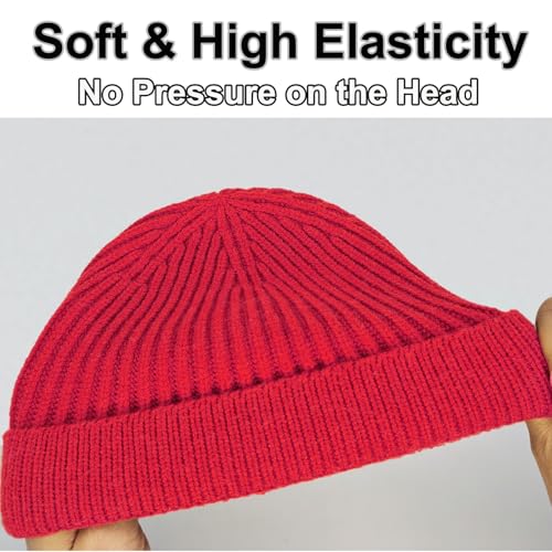 vidsel Thin Wool Fisherman Beanie for Men Short Knit Cuff Trawler Watch Hat - color: 1pcs-red