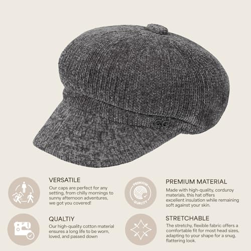 C.C Knitted Newsboy Cap for Women – Soft Knit Hat with Adjustable Velcro, Lightweight Warm Winter Style - color: Knitted-dk. Grey