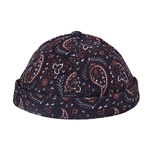 Mens Printed Docker Cap Hats Beanie Sailor Cap Hat Rolled Cuff Retro Brimless Hat - color: Black