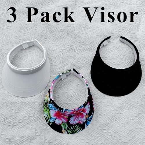3 Pack Sports Sun Visor Hat Women Men Adjustable Clip On Visors Outdoor Golf Beach Cap - color: Black, White, Blackflower