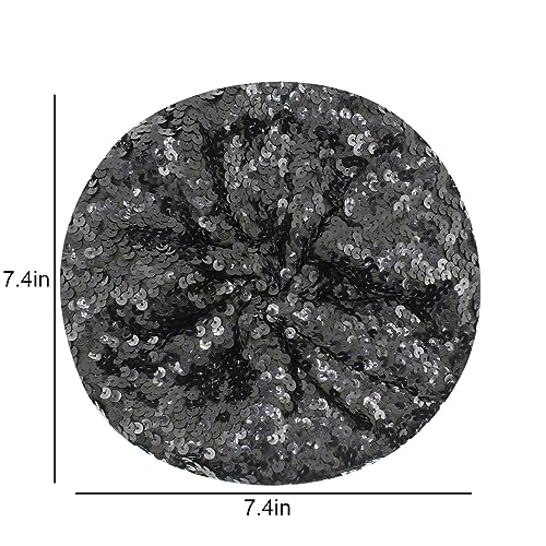 JUMISEE Sparkly Sequin Berets for Women Girls Fashion Beanie Hat Costume Accessories for Festival Party Dance - color: Black