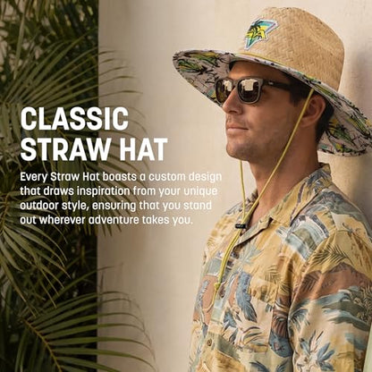 Soul of Adventure Classic Summer Hat | UPF 50+ Wide Brim Sun Protection | Unisex Adjustable Beach Hat with Drawstring - color: Fins and Stripes