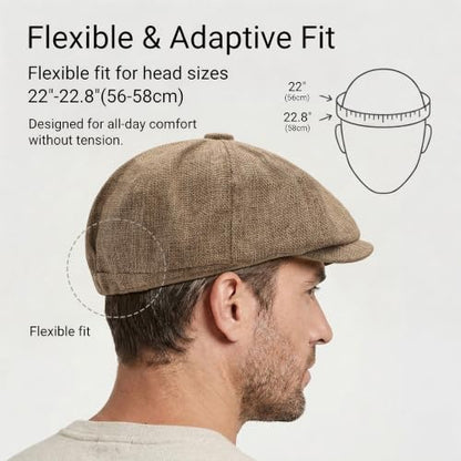 ZLYC Newsboy Cap for Men Summer Flat Cap Lightweight Beret Hat - color: Solid Khaki