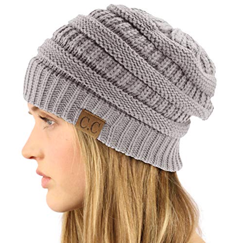 CC Classic Winter Fall Trendy Chunky Stretchy Cable Knit Beanie Hat - color: Solid Lt. Melange Gray