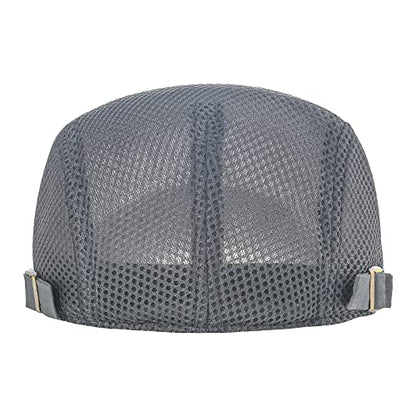 VOBOOM Men Mesh Newsboy Flat Cap Ivy Cabbie Newsboy Cap - color: Grey