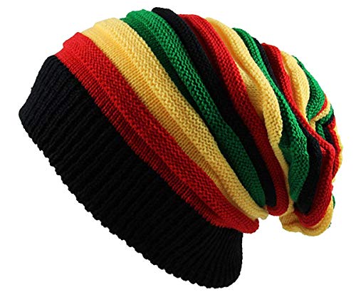 Qhome Fashion Bob Marley Jamaican Reggae Cap Multi-Colour Striped Rasta Hat Slouchy Baggie Beanie Skullies Gorro Rasta Women