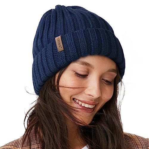 FURTALK Winter Hats for Women Fleece Lined Beanie Knit Chunky Womens Snow Cap - color: Navy Blue