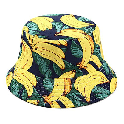 Unisex Print Double-Side-Wear Reversible Bucket Hat - color: Banana