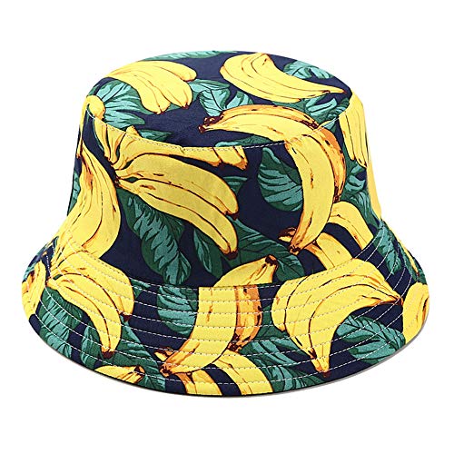 Unisex Print Double-Side-Wear Reversible Bucket Hat - color: Banana