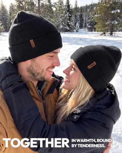 Beanie for Men Women, Winter Double Layer Warm Hat Skull Cap - color: Black+black+black