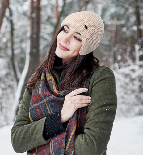 HiRui Knit Beanie Hats Winter Hats Ear Covers for Men Women-Warm Daily Headwear - color: Beige
