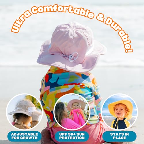 SwimZip UPF 50 Kids' Wide Brim Sun Hat, Sun Protection Hat - Baby & Toddler - color: Pink, size: 0-6 Months