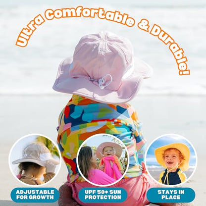 SwimZip UPF 50 Kids' Wide Brim Sun Hat, Sun Protection Hat - Baby & Toddler - color: Pink, size: 0-6 Months