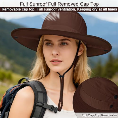 Cooltto L/XL/XXL Wide Brim Sun Hat UPF 50+ UV Protection Boonie Hat - color: Brown, size: Medium-Large